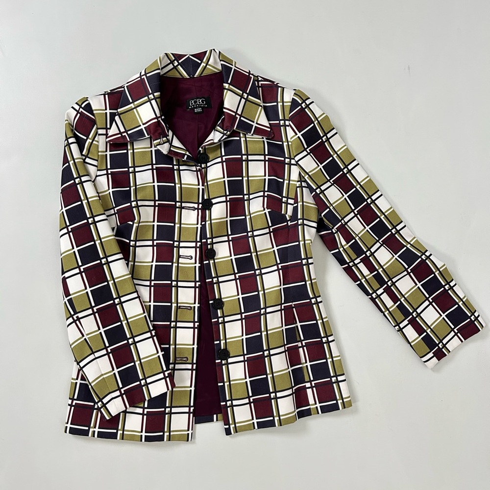Plaid Women's Fitted Blazer Burgundy and Olive